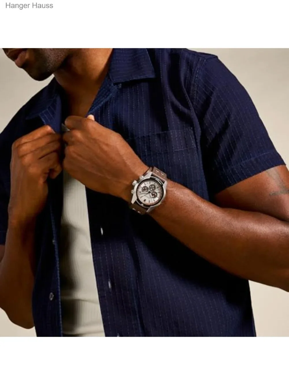 Quartz Chronograph Leather Watch for Men Water Resistant